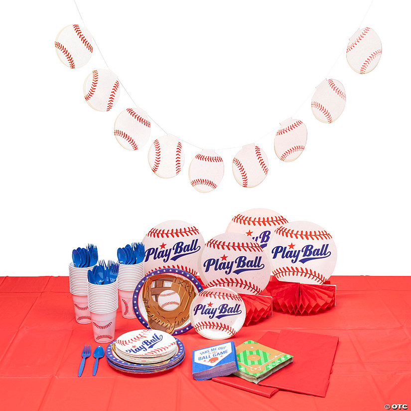 222 Pc. Baseball Party Tableware Kit for 24 Guests Image