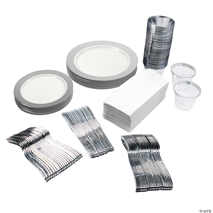 222 Pc. Premium Ivory Silver Tableware Kit for 24 Guests Image