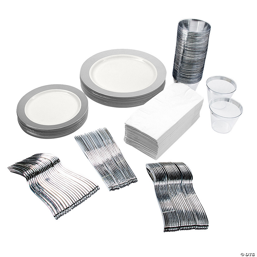 222 Pc. Premium Ivory Silver Tableware Kit for 24 Guests | Oriental Trading