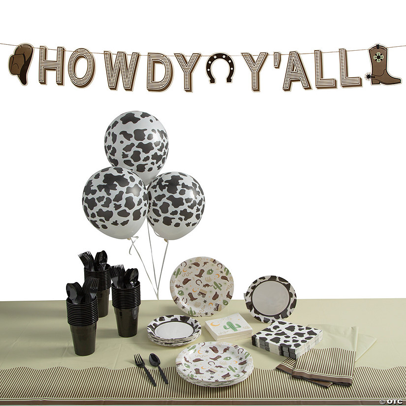 228 Pc. Western Party Cow Print Disposable Tableware Kit for 24 Guests Image