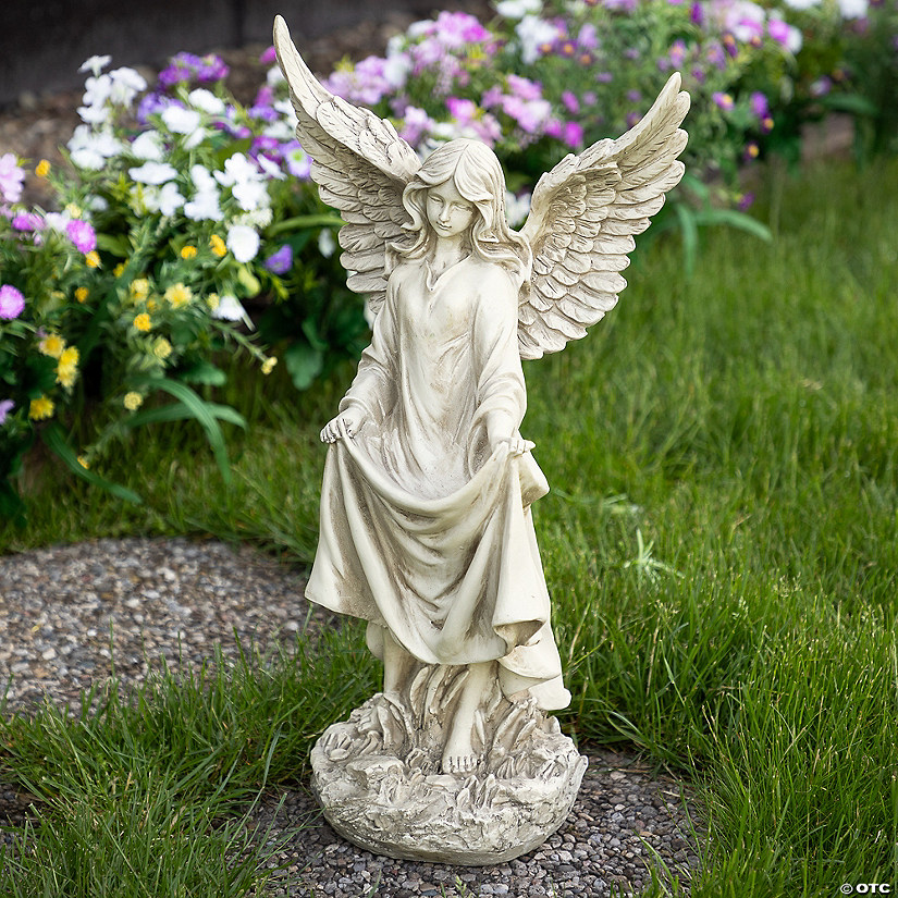 23.25" Ivory Religious Angel Outdoor Bird Bath Statue Image