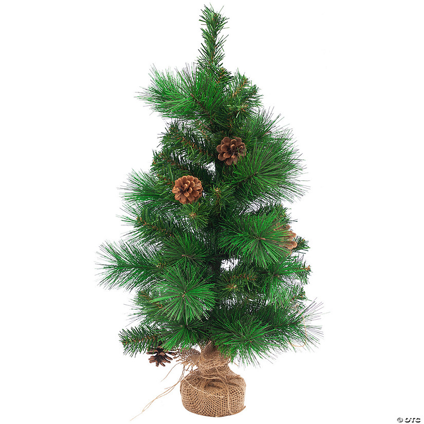 23.5" LED Lighted Mixed Pine and Pine Cones Artificial Christmas Tree in Jute Base Image