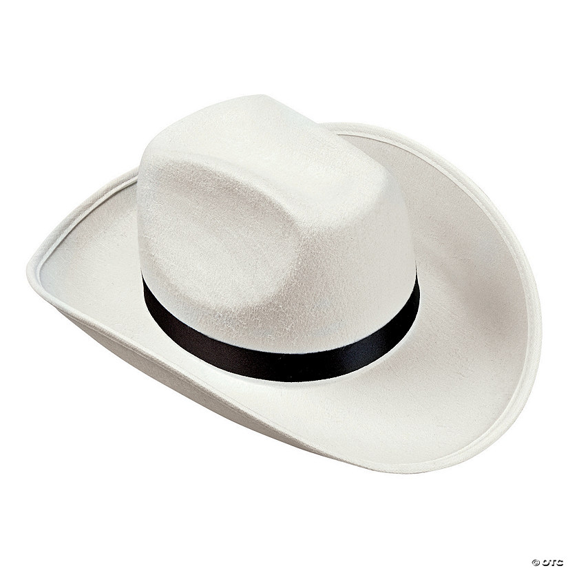 23" Adults White Polyester Cowboy Hat with Black Ribbon Band Image
