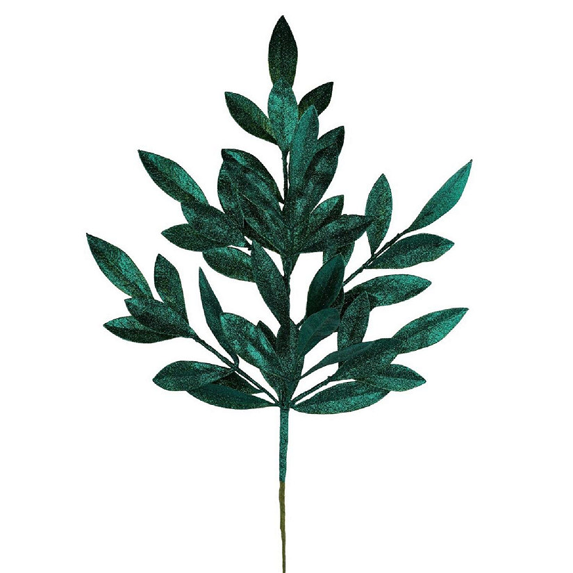 23" Glitter Bay Leaf Spray: Hunter Green Image