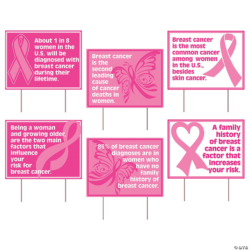 23" x 17 3/4" Pink Awareness Ribbon Facts Yard Signs - 6 Pc. Image