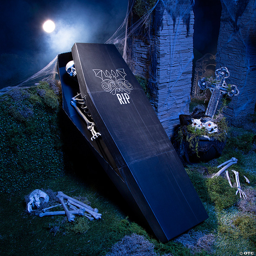 23" x 60" Black Coffin Skeleton Cardboard Box Halloween Decoration Image