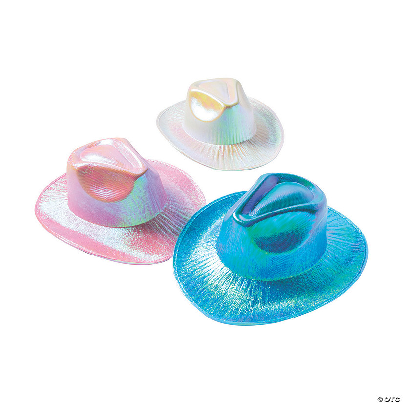 24" Adults Iridescent Pink, White or Blue Cowboy Hats - 6 Pc. Image