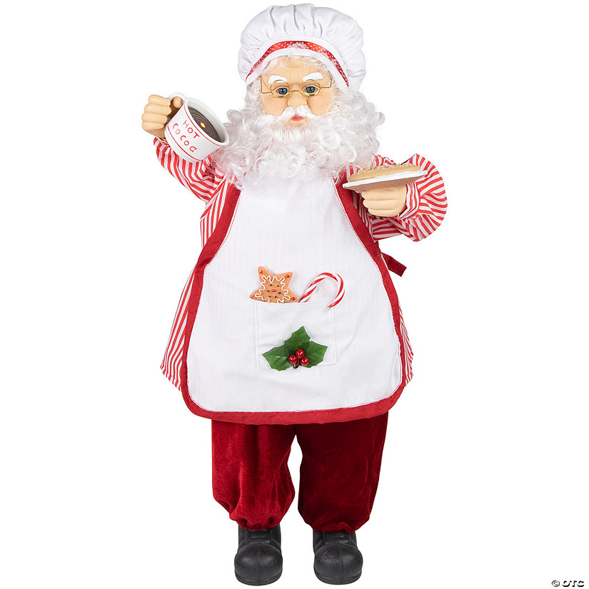 24" Animated and Musical Chef Santa Claus With Hot Cocoa and Cookie Christmas Figure Image