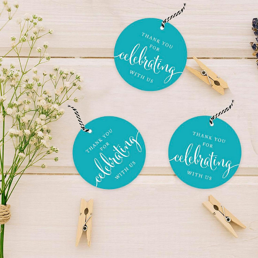24 Aqua Celebrating Thank You Circle Tag Image