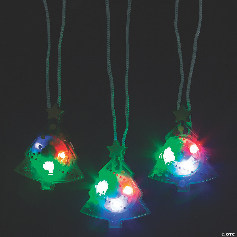 24" Christmas Tree LightUp Plastic Breakaway Necklaces 12 Pc.