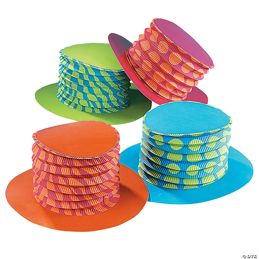 24" circ. Bright Colors & Patterns Accordion Top Hats - 12 Pc. Image
