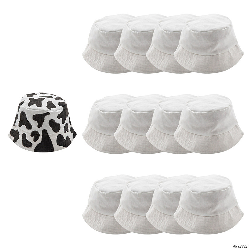 24" Circ. DIY Plain White Bucket Hat Coloring Crafts 12 Pc