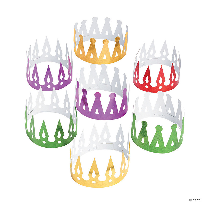 24" Circ. x 4" Shiny Rainbow Colors Prism Cardboard Crowns - 12 Pc. Image