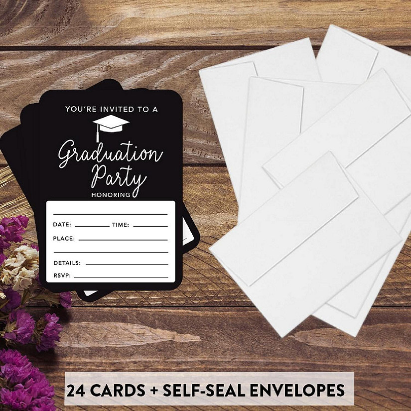 24 Graduation Invitations Black Image