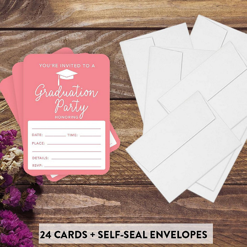 24 Graduation Invitations Coral Image