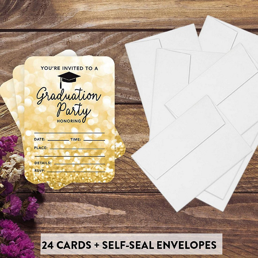 24 Graduation Invitations Gold Glitter Image