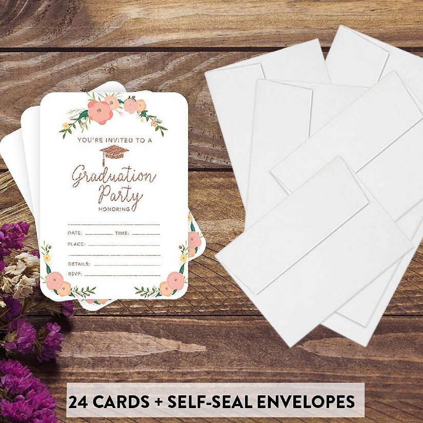 24 Graduation Invitations Peach Roses Image