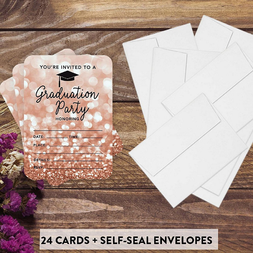 24 Graduation Invitations Rose Glitter Image