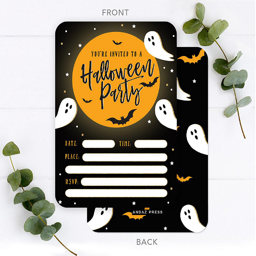 24 Halloween Invitations Party Ghost/Bat Image