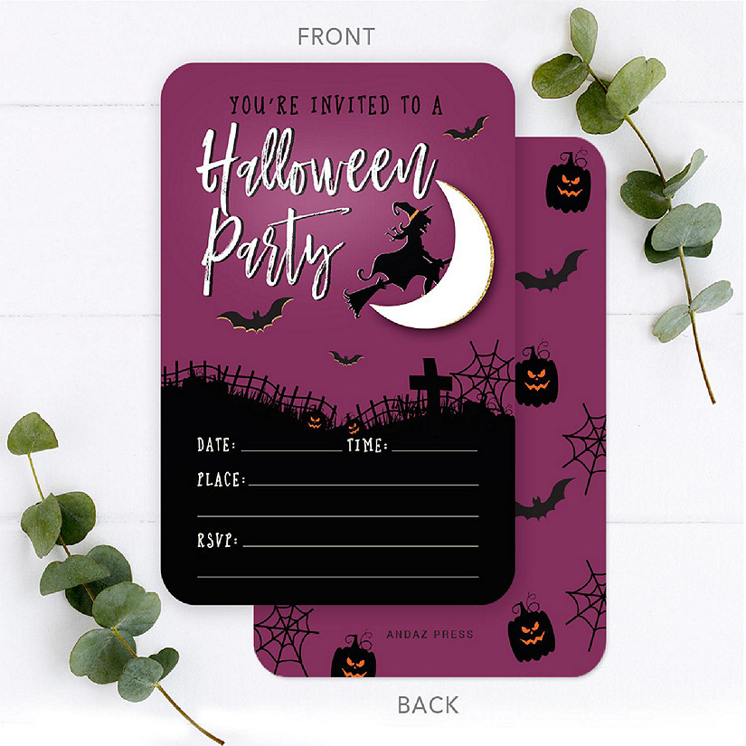 24 Halloween Invitations Purple Witch Image