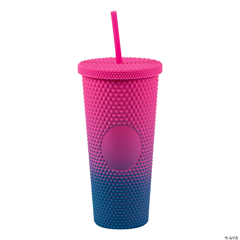 24 oz. Pink & Blue Reusable Plastic Tumbler with Lid & Straw Image