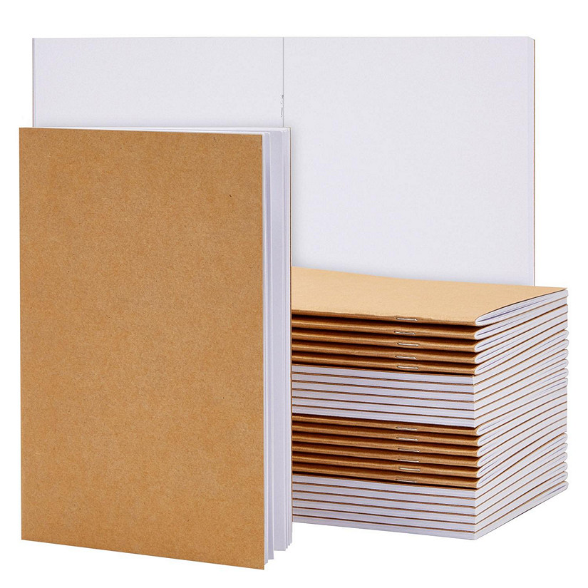 24 Pack Blank Journals Bulk Set, Kraft Paper Blank Books To Write Stories, 5.5x8.5&quot; Notebooks for Kids, A5 Size, Brown - 48 Pages Per Book Image
