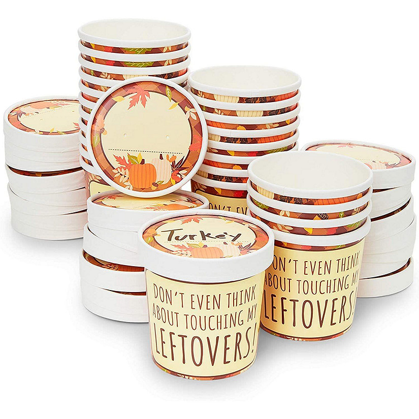 24 Pack Thanksgiving Leftover Containers with Lids, 12 oz Kraft Paper To-Go Cups, Fall Food Containers for Soups Image