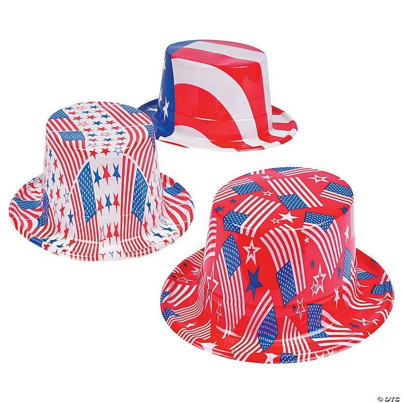 24" Patriotic Red, White, & Blue American Flag Plastic Hats - 12 Pc. Image