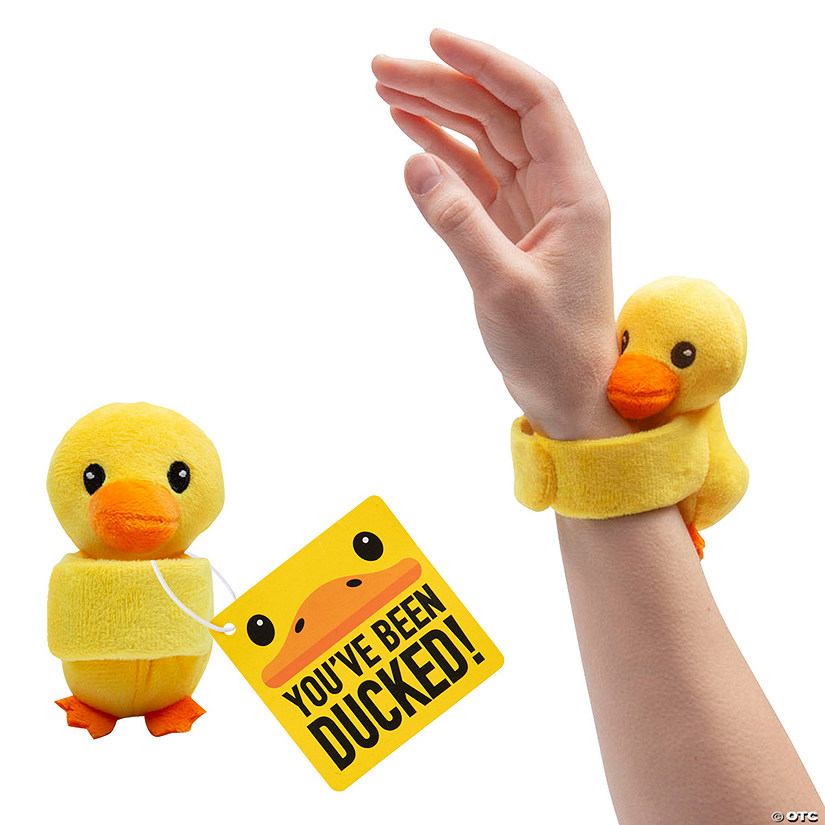 24 Pc. Hugging Stuffed Lucky Duck Slap Bracelets with You&amp;#8217;ve Been Ducked Card for 12 Image