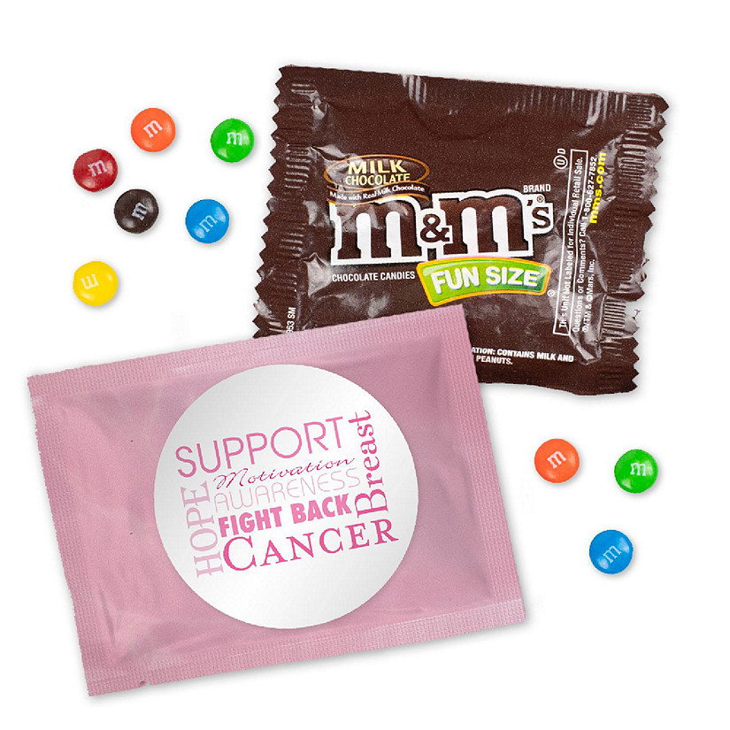 24 Pcs Breast Cancer Awareness M&M's Candy Favor Packs - Milk Chocolate - Word Cloud Image