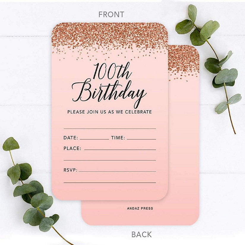 24 Rose Gold Invitations 100th Birthday Image