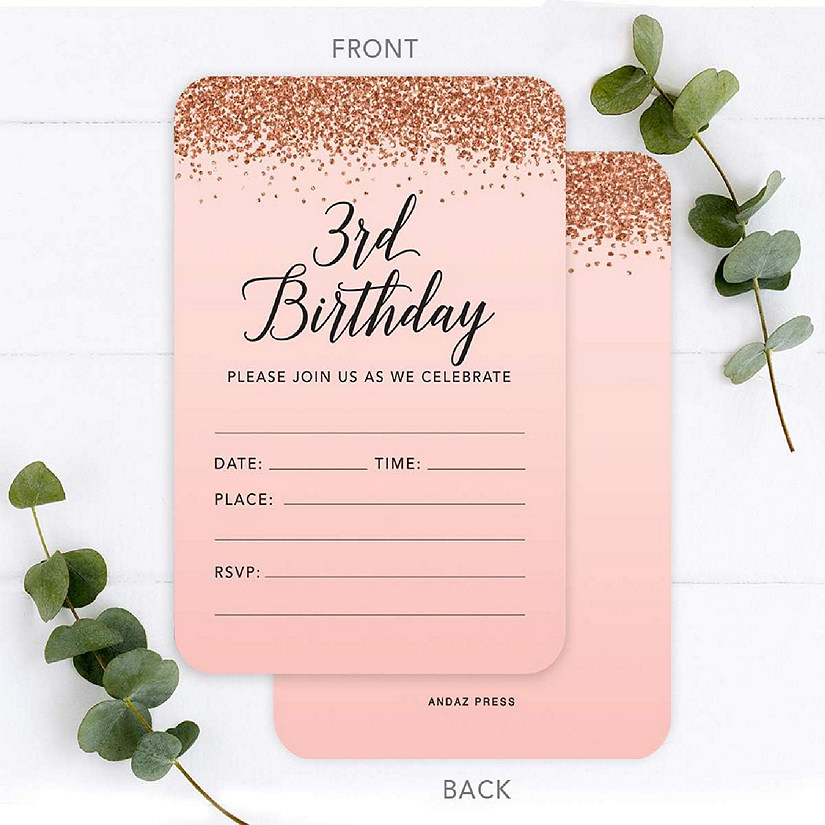 24 Rose Gold Invitations 3rd Birthday Image