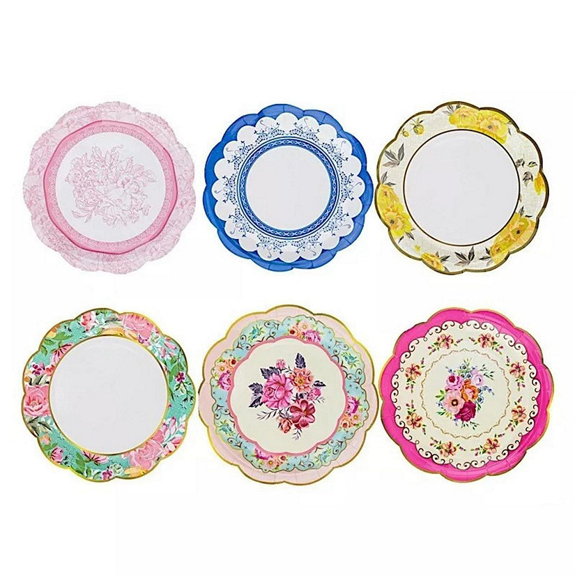 24 Round 9 in Assorted Floral Disposable Paper Plates Image