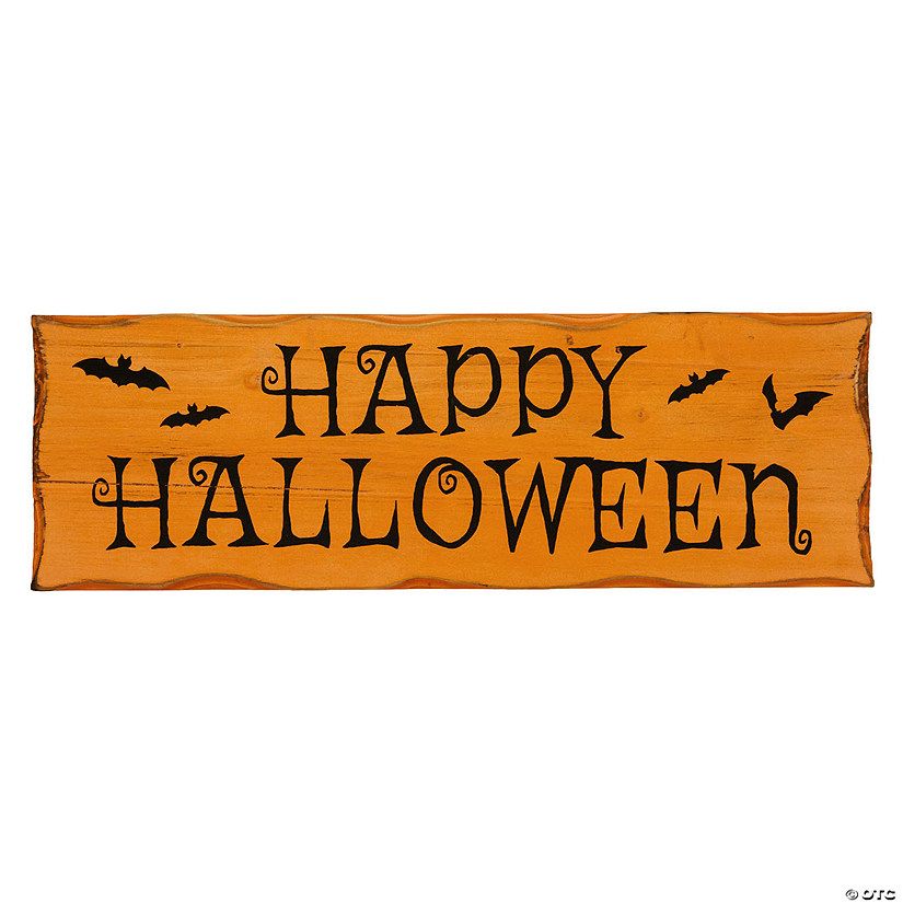 24" Wooden 'Happy Halloween' Wall Sign with Bats Image