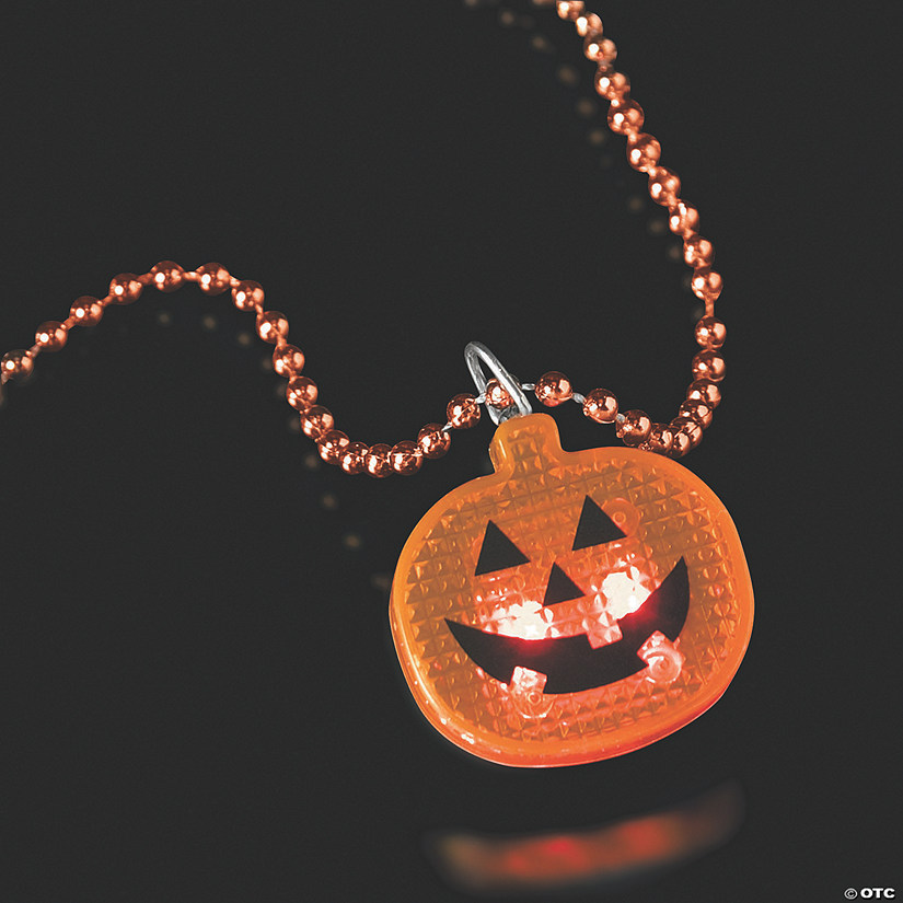24" x 1 1/2" Halloween Bead Necklaces with Light-Up Pumpkin - 12 Pc. Image
