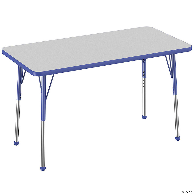 24" x 48" Rectangle T-Mold Activity Table with Adjustable Standard Ball Glide Legs - Gray/Blue Image