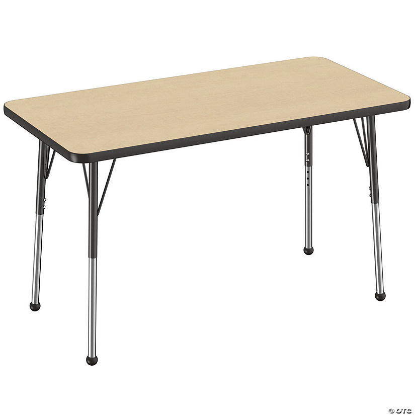 24" x 48" Rectangle T-Mold Activity Table with Adjustable Standard Ball Glide Legs - Maple/Black Image