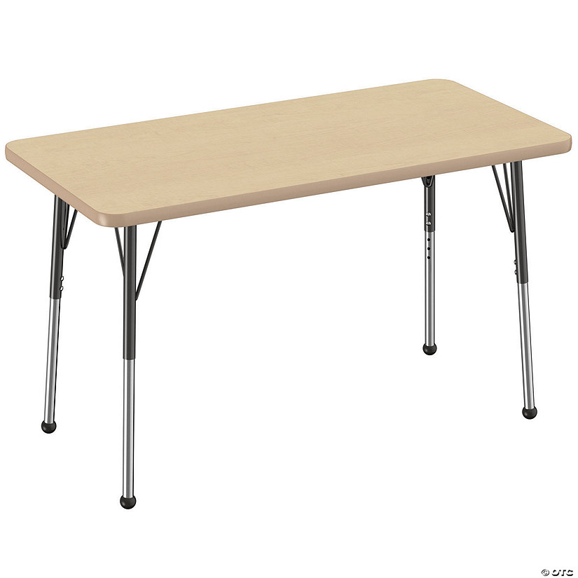 24" x 48" Rectangle T-Mold Activity Table with Adjustable Standard Ball Glide Legs - Maple/Maple/Black Image