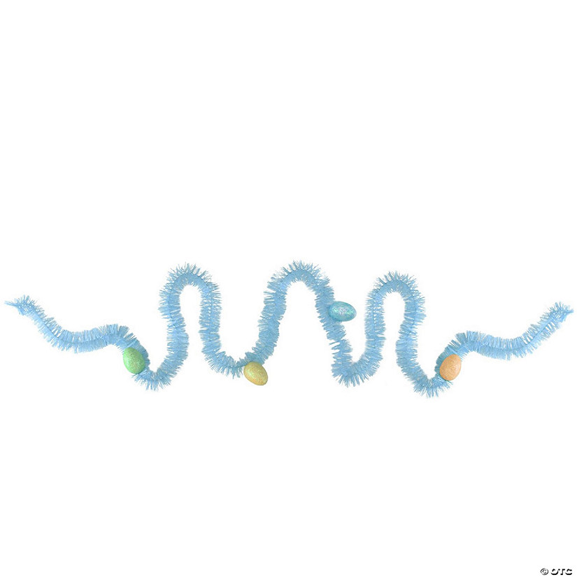 25' Blue Spring Tinsel Garland with Easter Eggs - Unlit Image