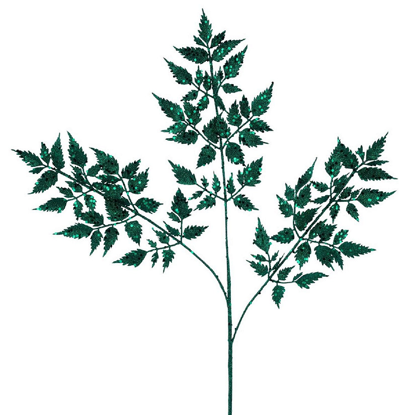 25" Glitter Fern Spray: Hunter Green Image