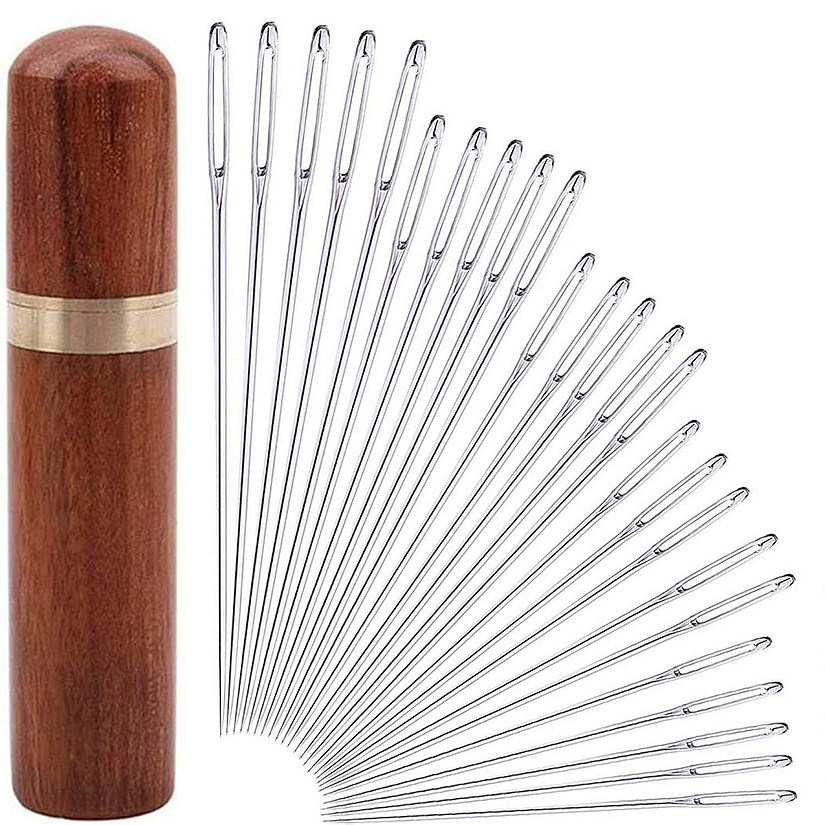 25 Hand Sewing Needles with Big Eyes, Sharp Tips, and Solid Wood Needle Case for Easy Storage Image