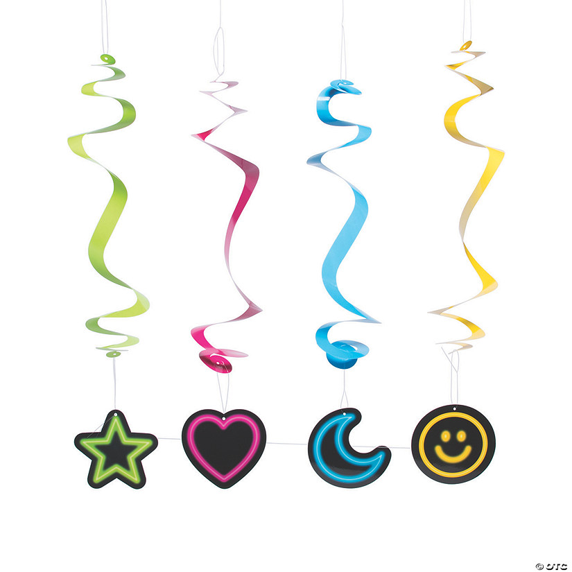 50 Pieces Glow Party Supplies Hanging Swirl Decorations Neon Star Swirl