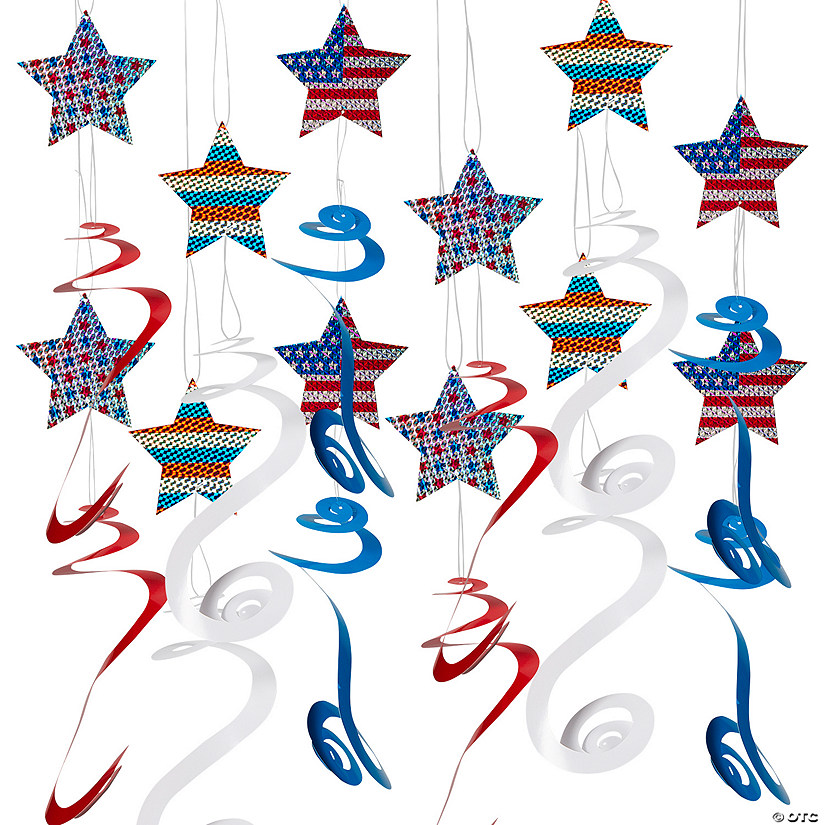 25" Prismatic Patriotic Star Hanging Swirls - 12 Pc. Image