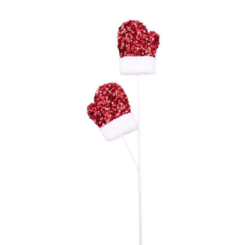 25" Sequin Santa Mitten Spray: Red Image
