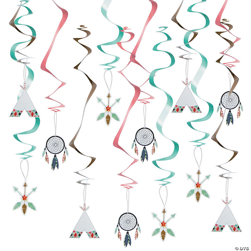 25" Tribal Baby Shower Hanging Swirl Decorations - 12 Pc. Image