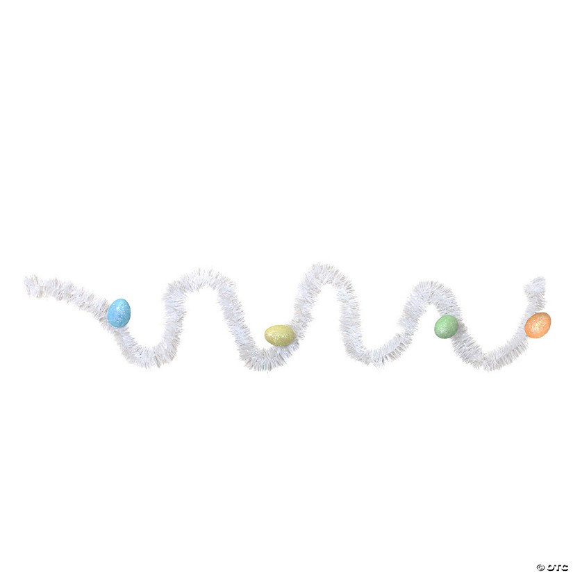 25' White Spring Tinsel Garland with Easter Eggs - Unlit Image
