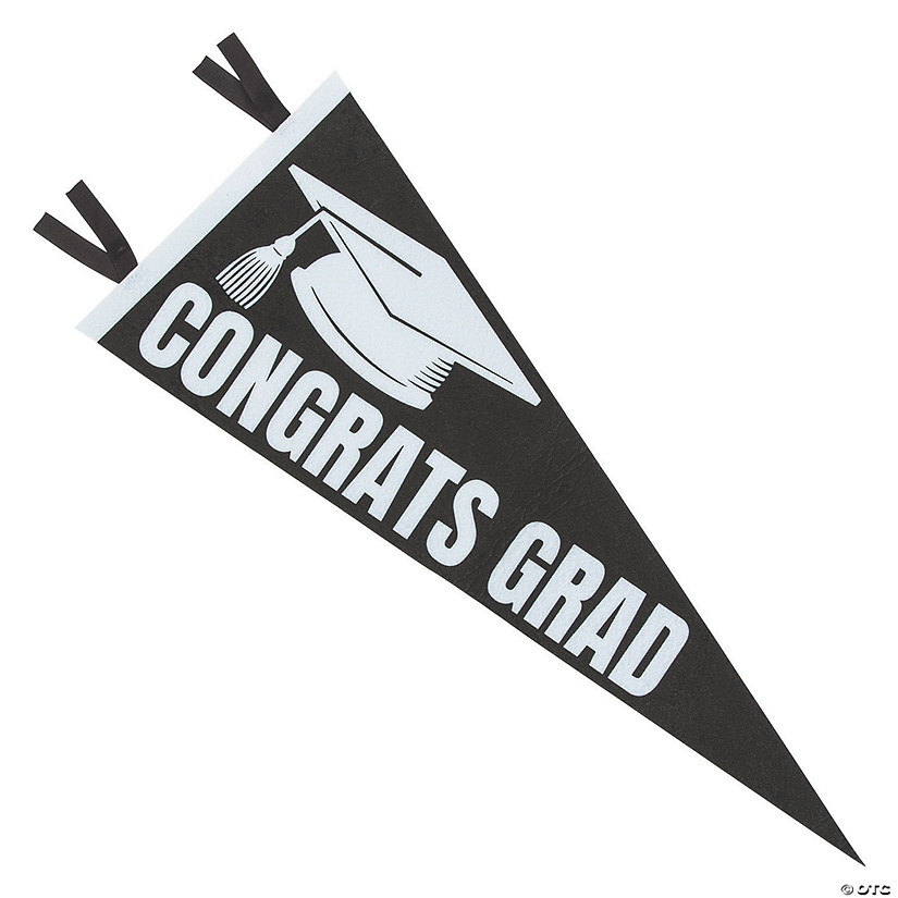 25" x 10" Congrats Grad Black Felt Pennants - 6 Pc. Image