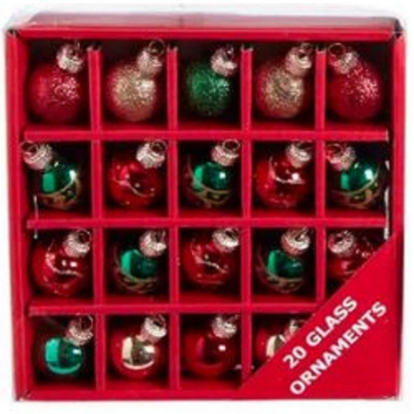 25MM Miniature Red Green and Gold Glass Ball Christmas Ornaments 20 Piece Set Image