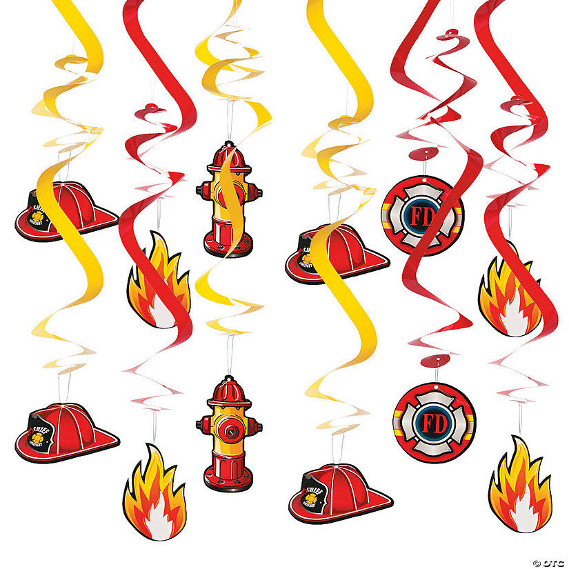 26" Firefighter Party Hanging Paper Swirl Decorations - 12 Pc. Image