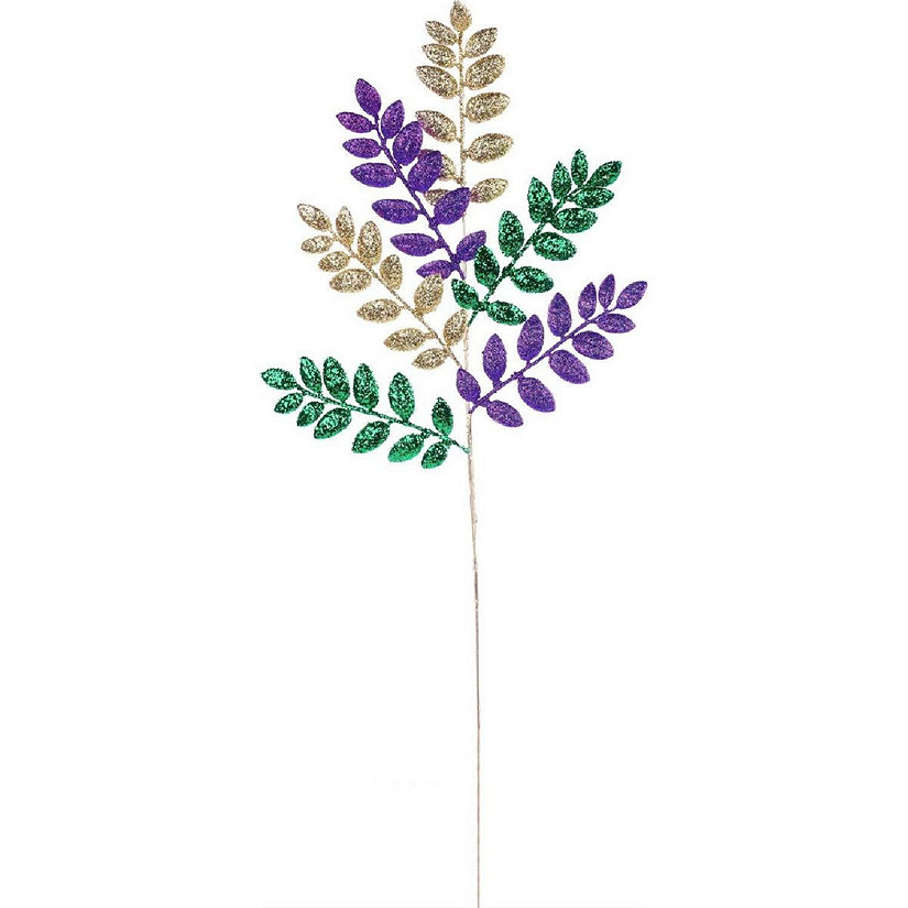 26" Glitter Leaf Spray: Mardi Gras Image